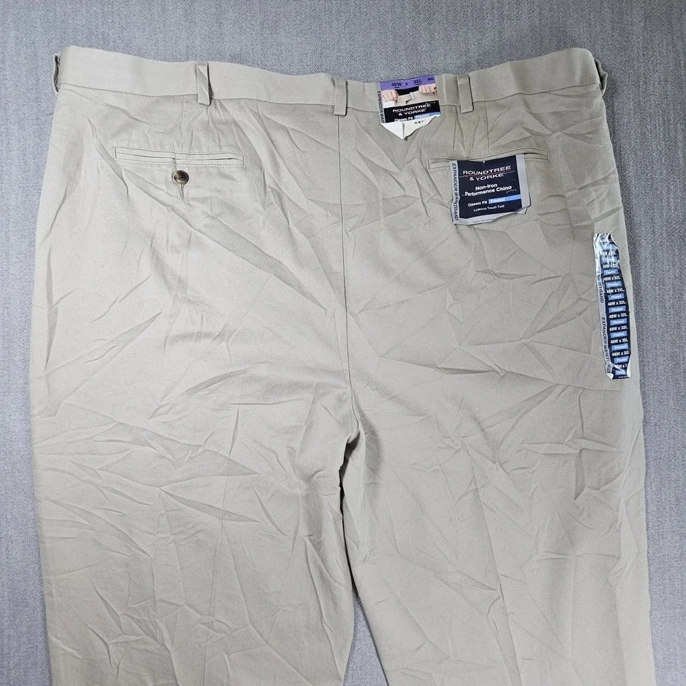 Roundtree and Yorke Non‎ Iron Performance Chino Men's Beige Pants Size 48x32